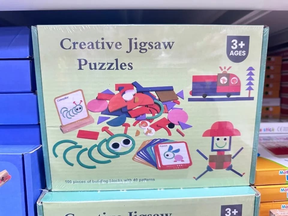 Kreatywne Puzzle Edukacyjne z Klocków Drewnianych 100 szt.
