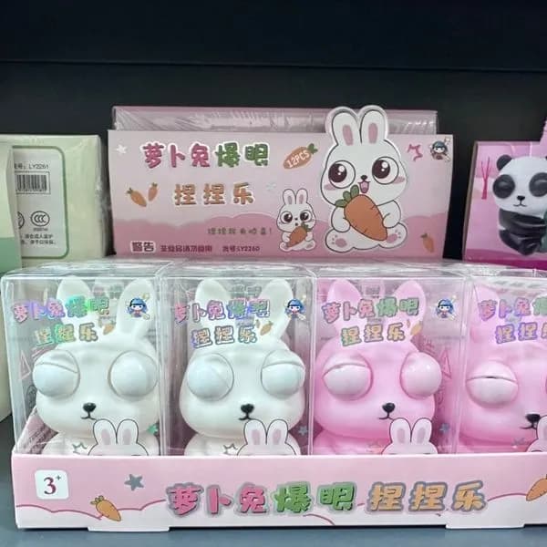 Ściskany Królik - Zabawka antystresowa różowy i biały, wyskakujące oczy