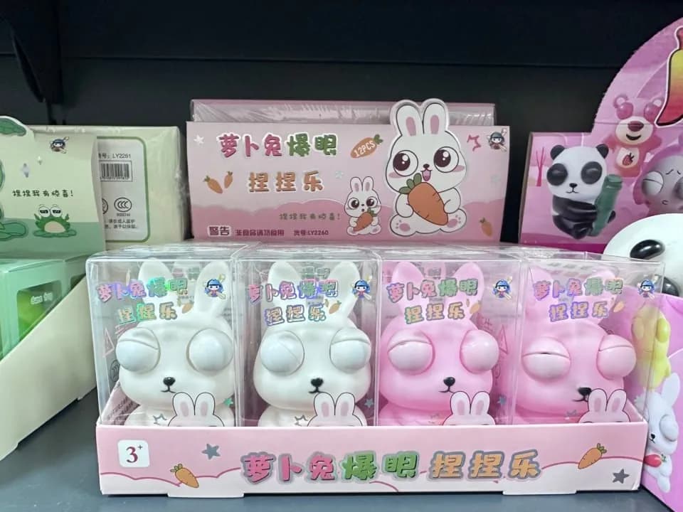 Ściskany Królik - Zabawka antystresowa różowy i biały, wyskakujące oczy