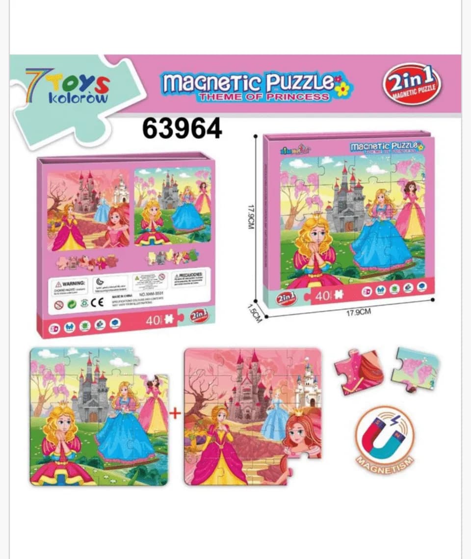 Magnetyczne puzzle księżniczki 2w1, 40 el., 17.9x17.9cm