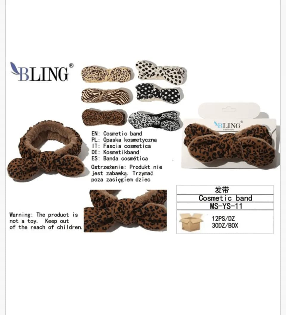 Opaska kosmetyczna BLING z kokardą, wzór panterka