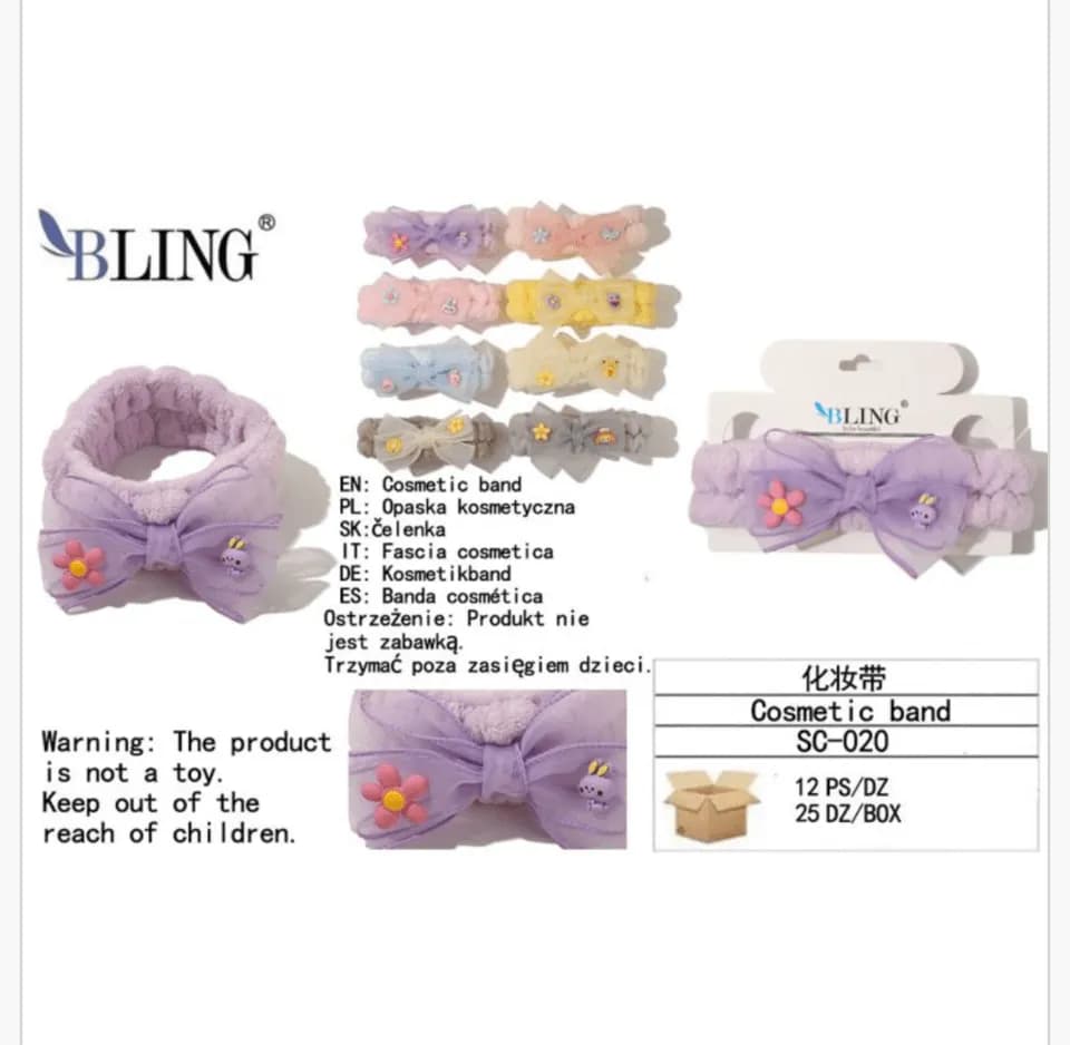 Opaska kosmetyczna BLING z kokardką i aplikacją pluszowa mix
