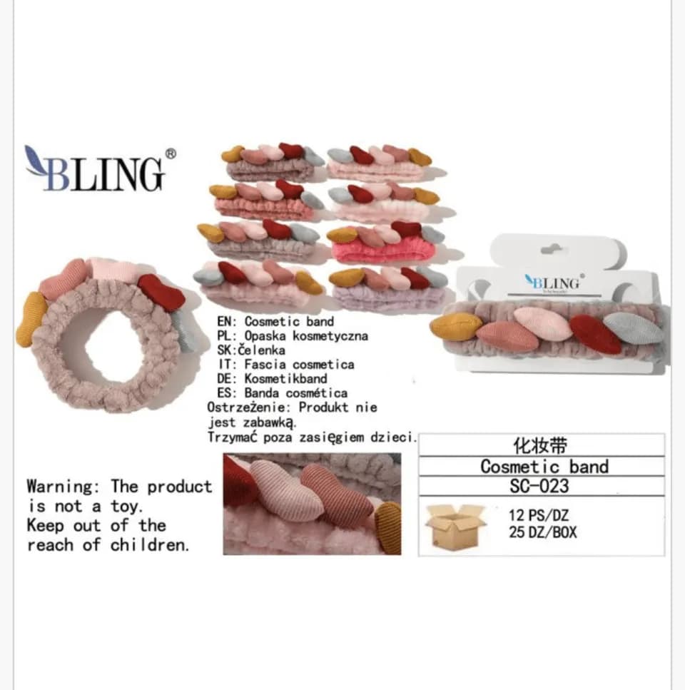 Opaska kosmetyczna BLING z ozdobnymi elementami, miękka, 12 szt.