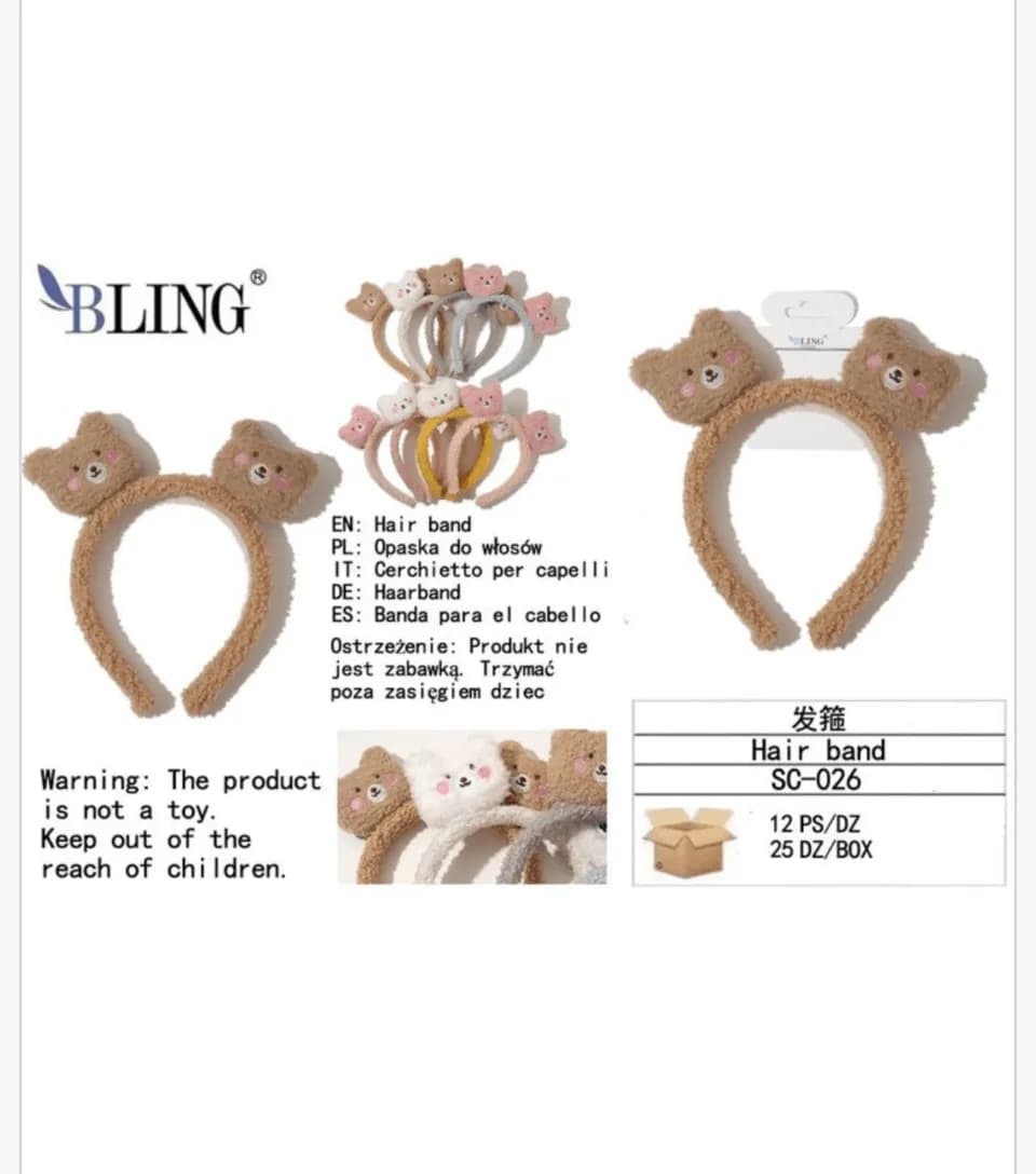 Opaska do włosów Miś pluszowa BLING SC-026 brązowa