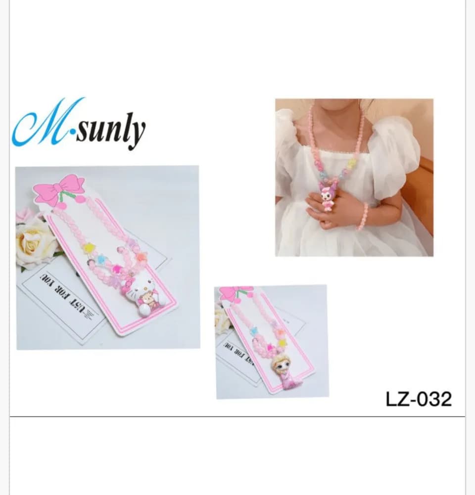 Naszyjnik dziecięcy z zawieszką kotka i koralikami M-sunly LZ-032