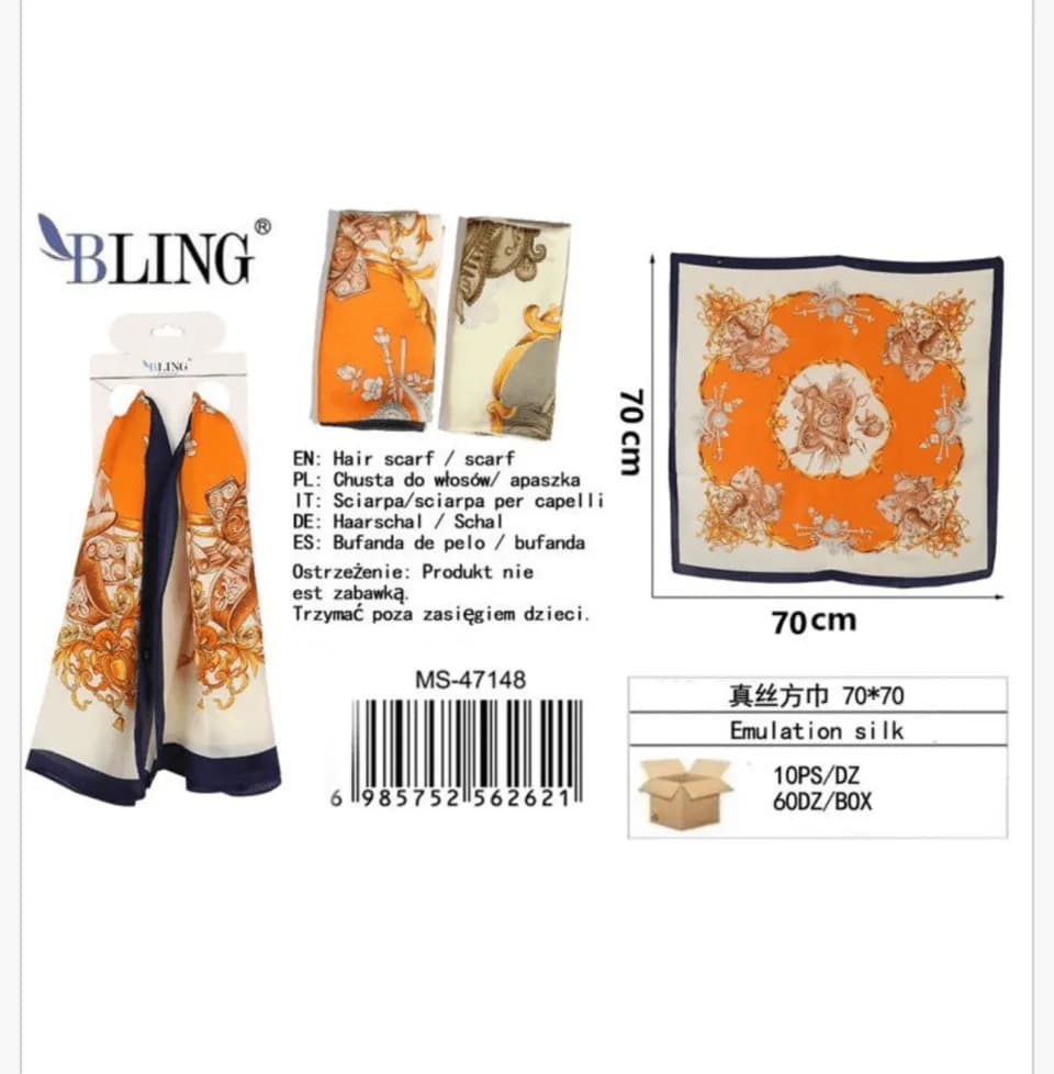 Chusta do włosów Bling 70x70 cm kwadratowa wzór barokowy