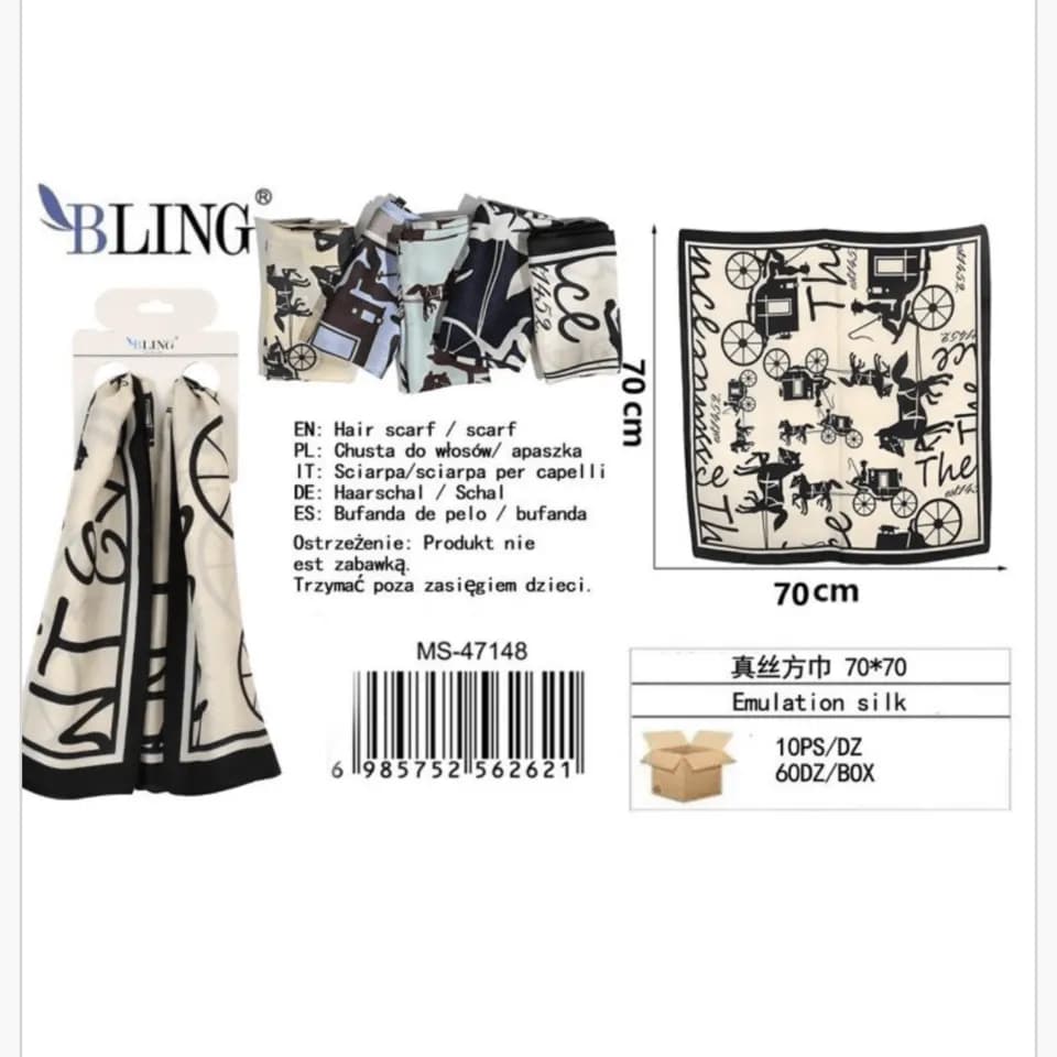 Chusta do włosów BLING 70x70 cm PK13669 wzór kareta imitacja jedwabiu