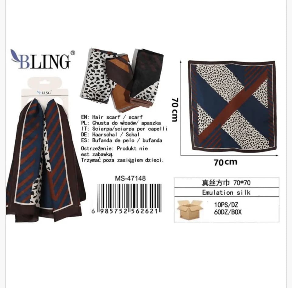 Chusta do włosów BLING 70x70cm wzór geometryczno-zwierzęcy PK13670