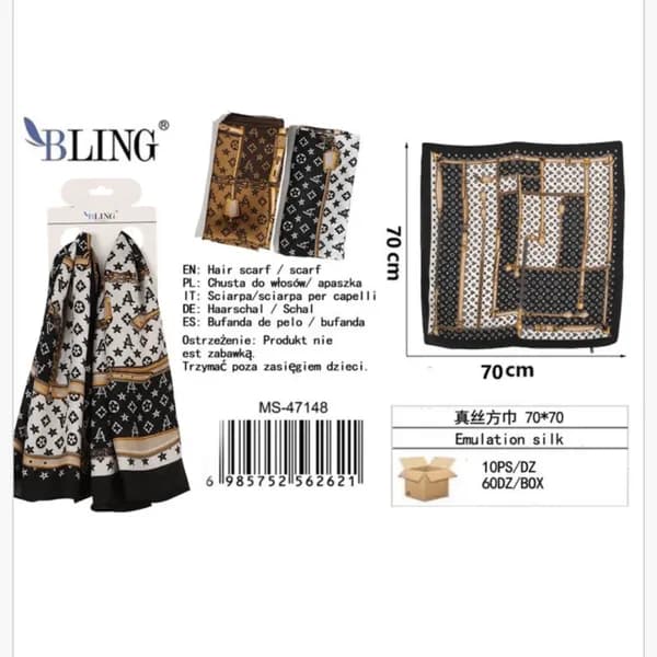 Chusta do włosów BLING PK13671 wzór geometryczny 70x70 cm satynowa