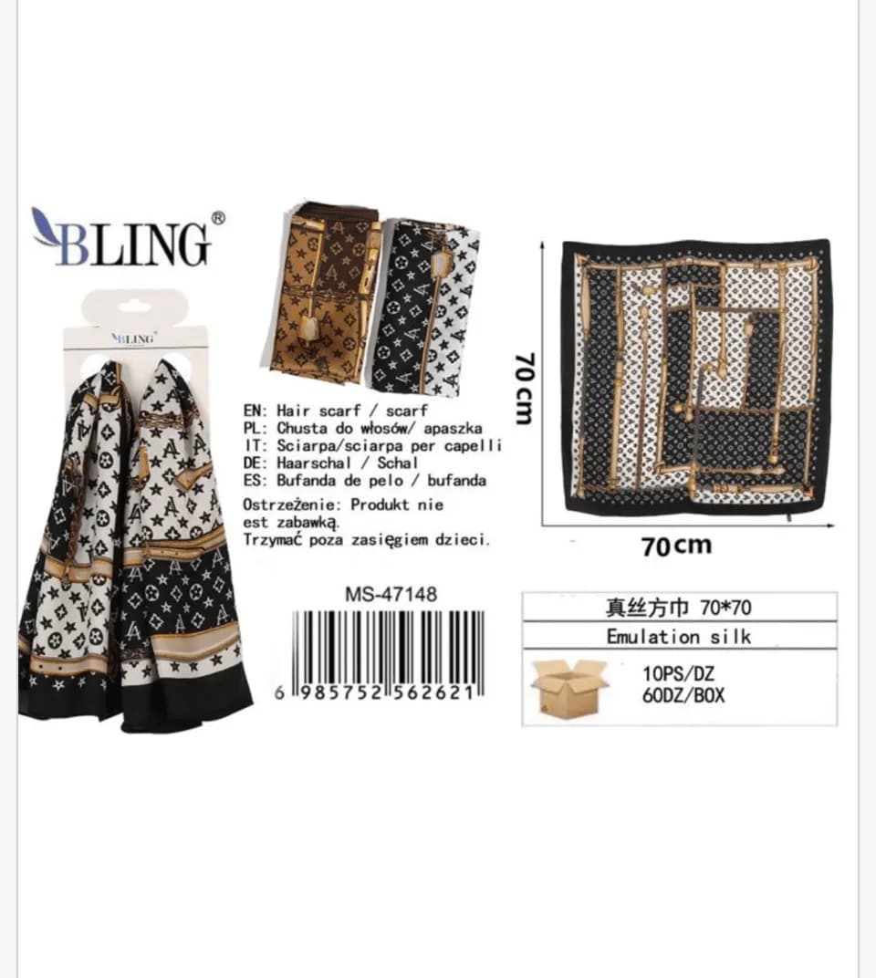 Chusta do włosów BLING PK13671 wzór geometryczny 70x70 cm satynowa