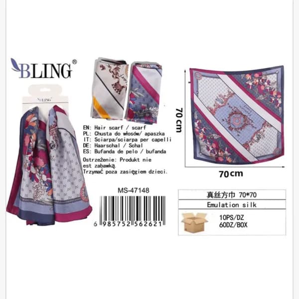 Chusta do włosów BLING 70x70 cm wzorzysta imitacja jedwabiu