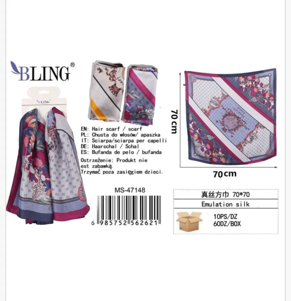 Chusta do włosów BLING 70x70 cm wzorzysta imitacja jedwabiu
