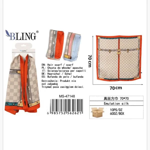 Apaszka chusta do włosów 70x70 cm BLING wzór klamry