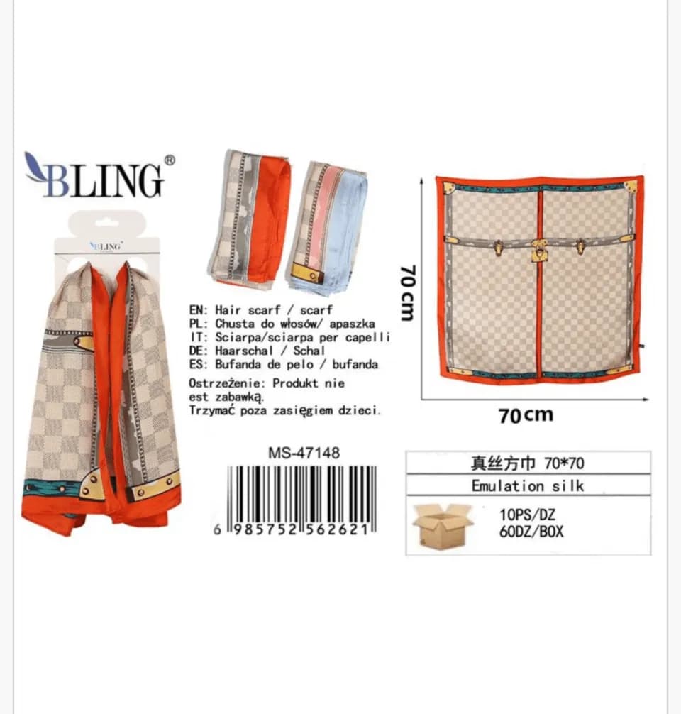 Apaszka chusta do włosów 70x70 cm BLING wzór klamry