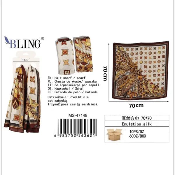 Chusta do włosów BLING 70x70 cm pióra i ornamenty PK13675