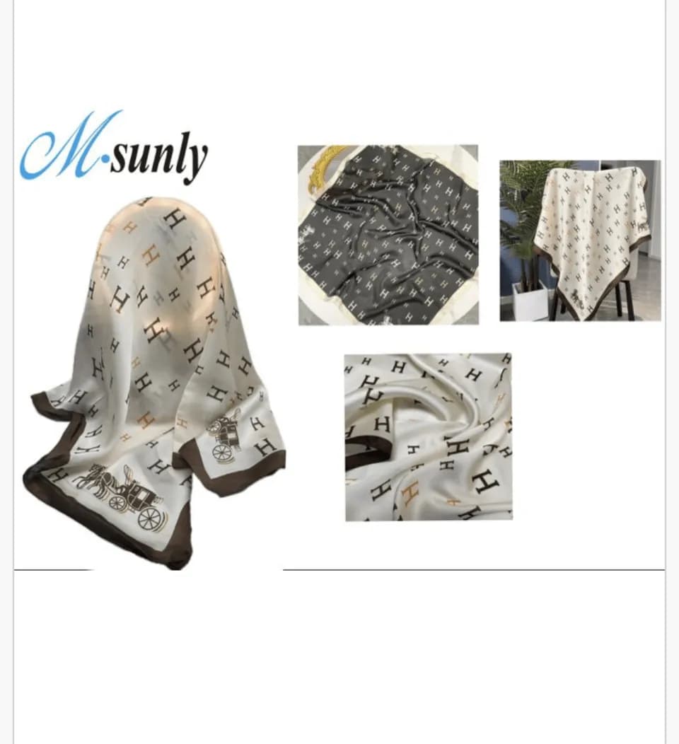 Chusta damska M.sunly monogram H i motyw karety, ecru-brązowa