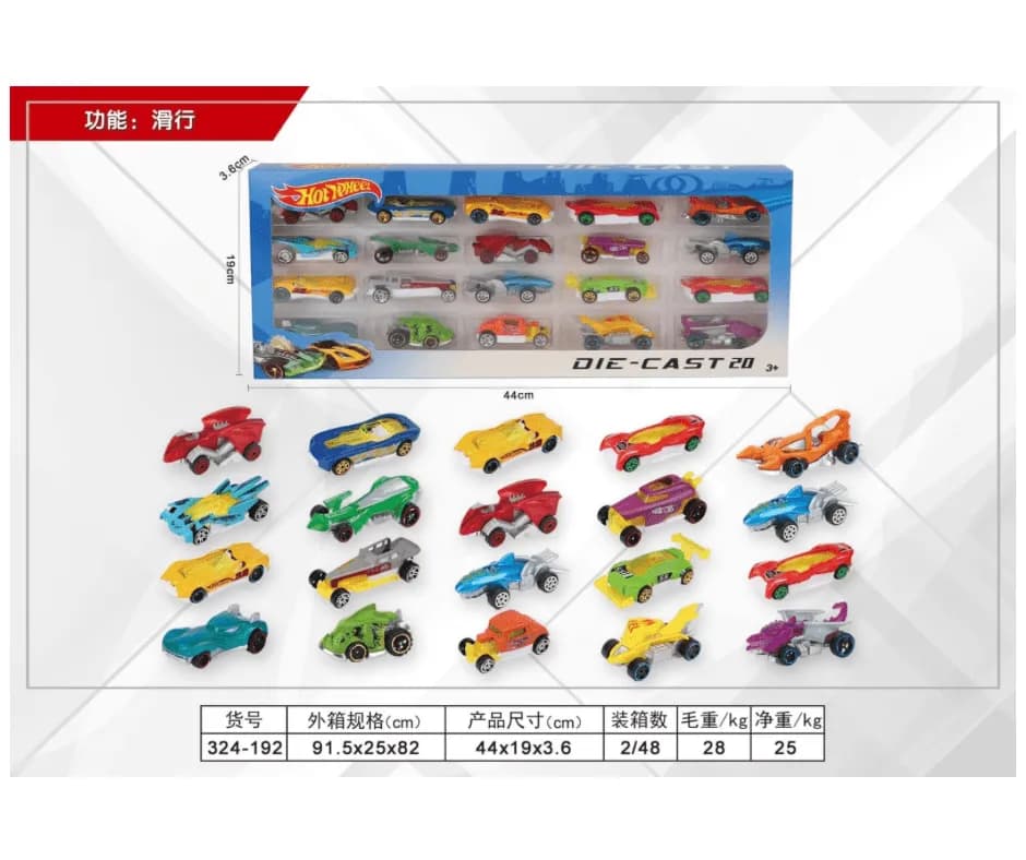 Zestaw 20 Samochodzików Hot Wheels Die-Cast, Metalowe Autka 44cm