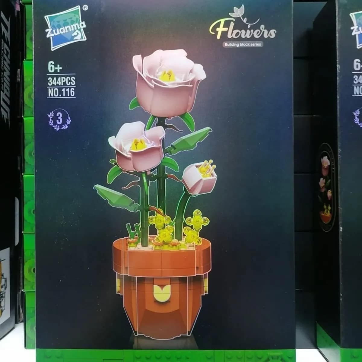 Klocki konstrukcyjne Zuanma Flowers 344 elementów - Różowe Róże