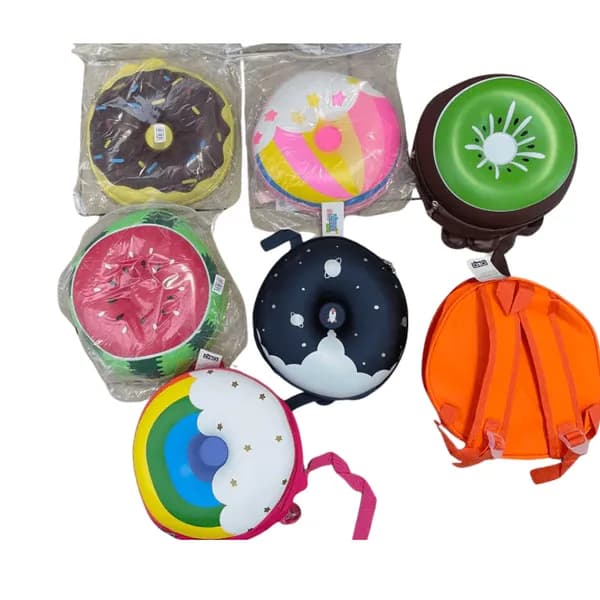 Plecak dziecięcy okrągły - mix wzorów owoce i słodycze, 12 szt