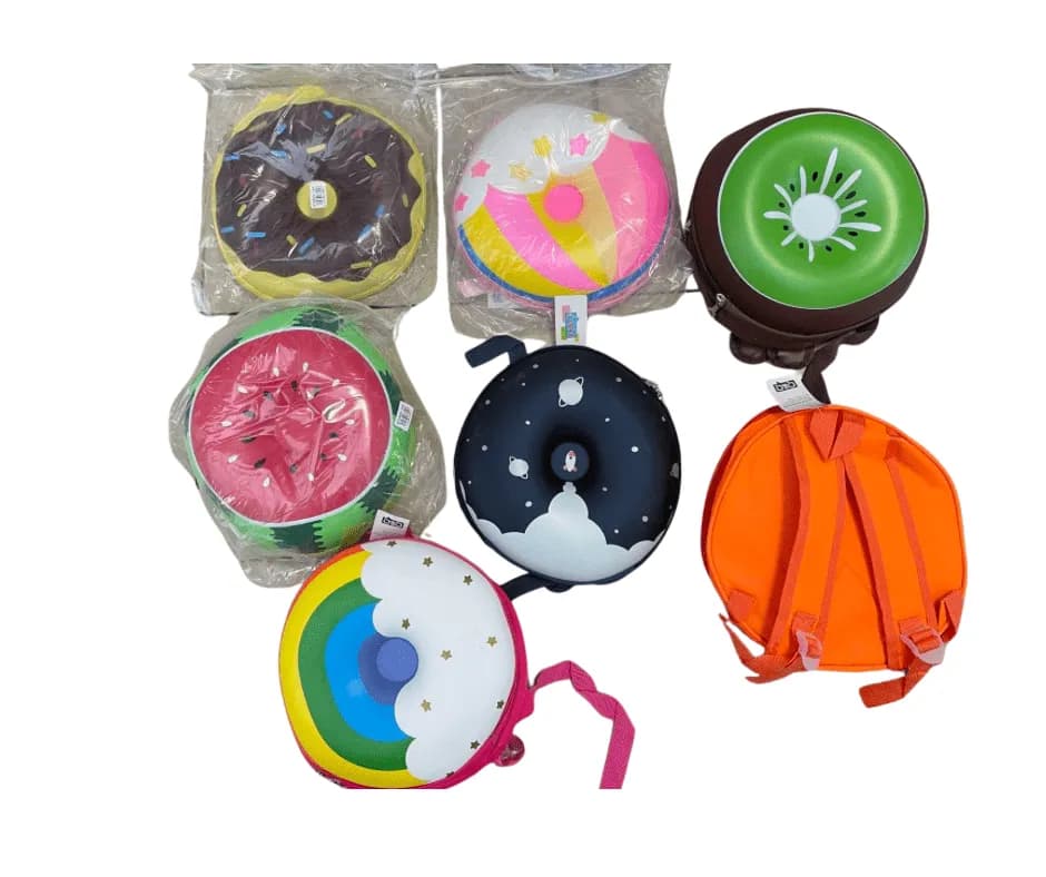 Plecak dziecięcy okrągły - mix wzorów owoce i słodycze, 12 szt