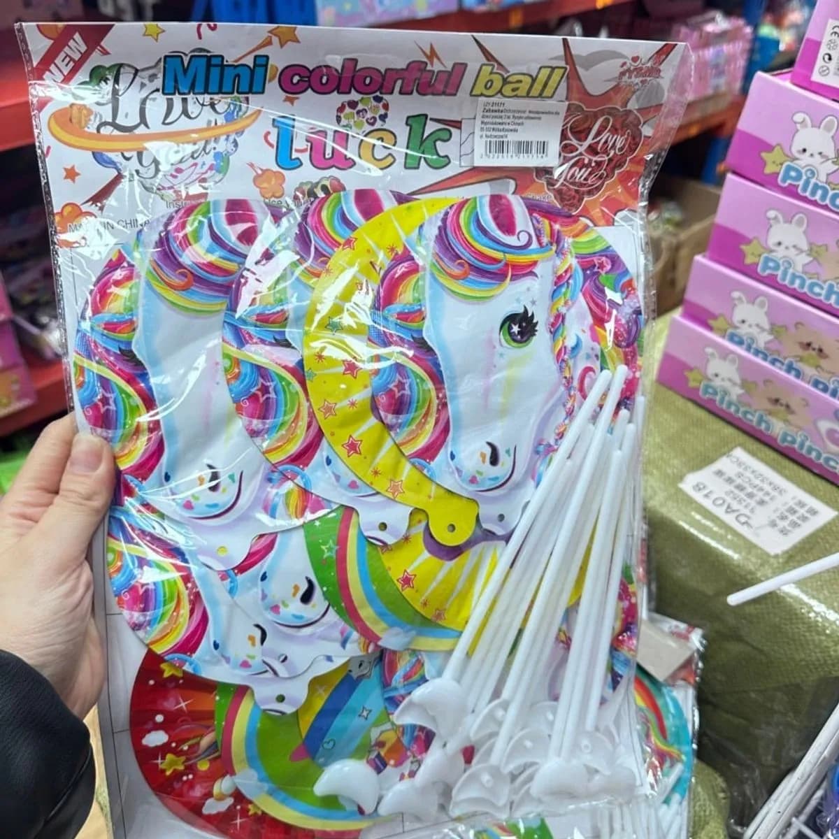 Balony foliowe mini jednorożce i postacie z bajek na patyku 12 szt