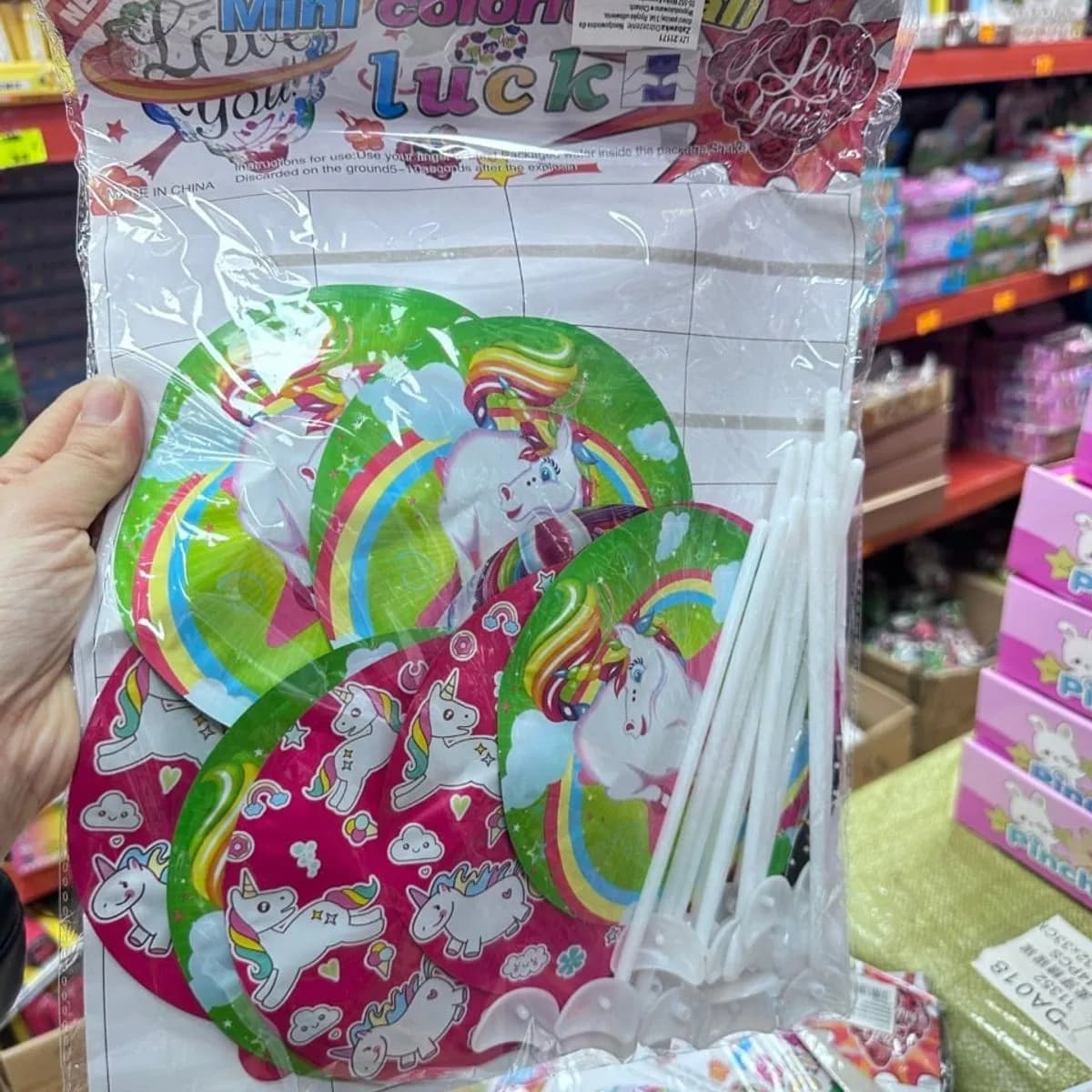 Balony foliowe mini jednorożce i postacie z bajek na patyku 12 szt