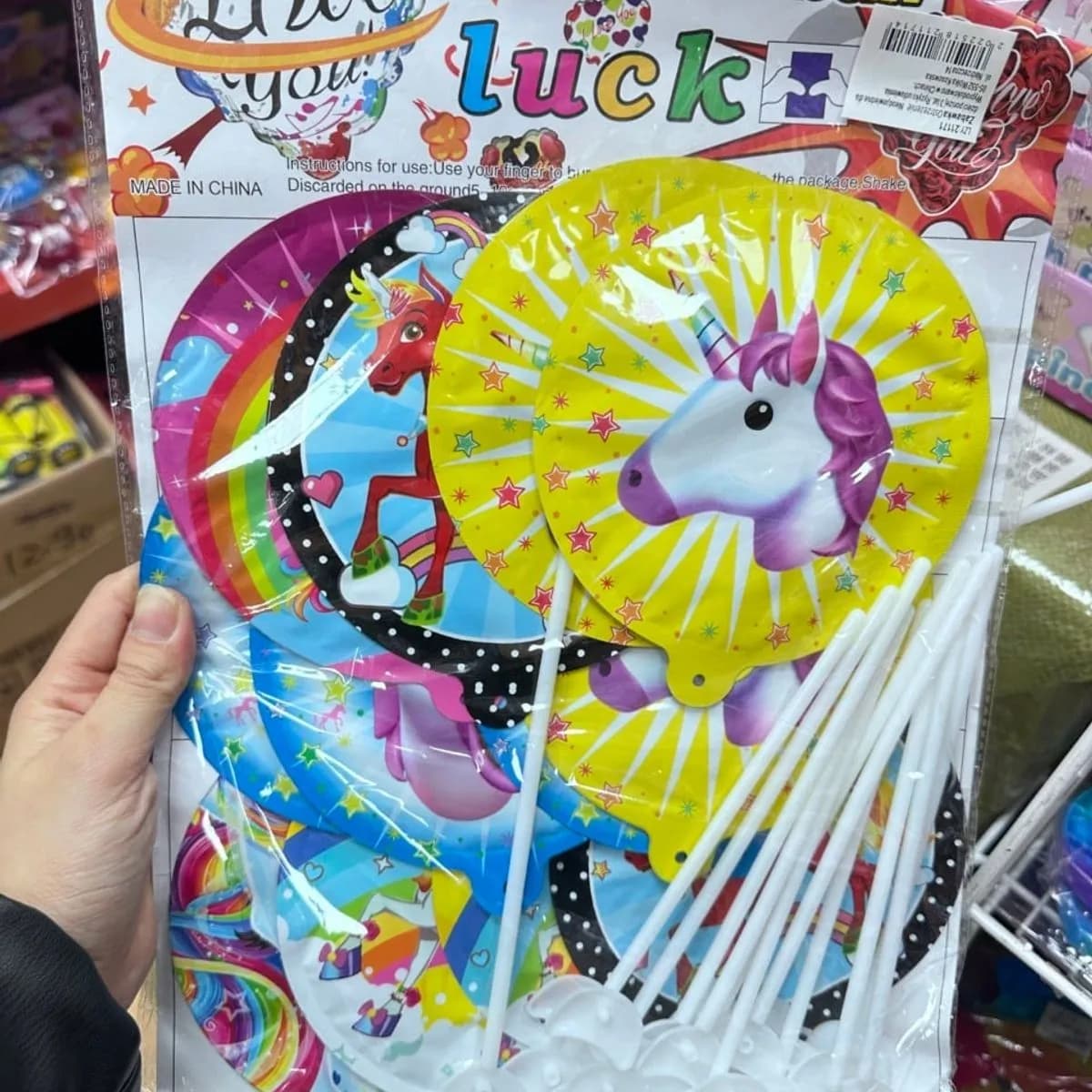 Balony foliowe mini jednorożce i postacie z bajek na patyku 12 szt