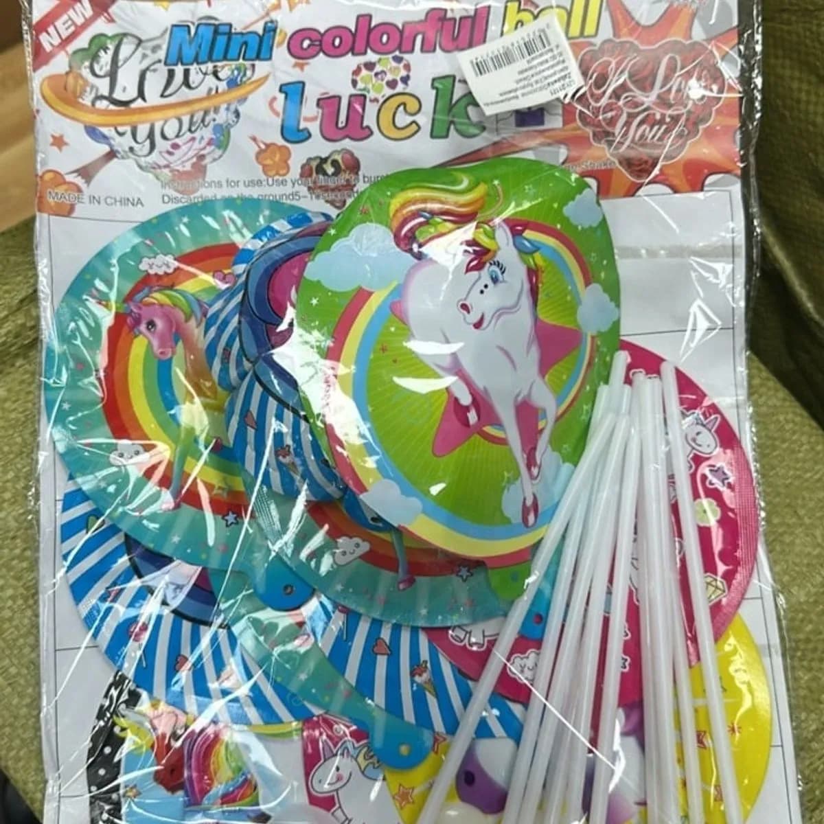 Balony foliowe mini jednorożce i postacie z bajek na patyku 12 szt