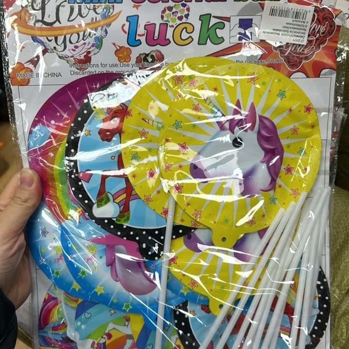 Balony foliowe mini jednorożce i postacie z bajek na patyku 12 szt