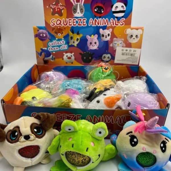 Zabawka Squeeze Animals pluszowa, zwierzątka z żelową piłką 12 szt.