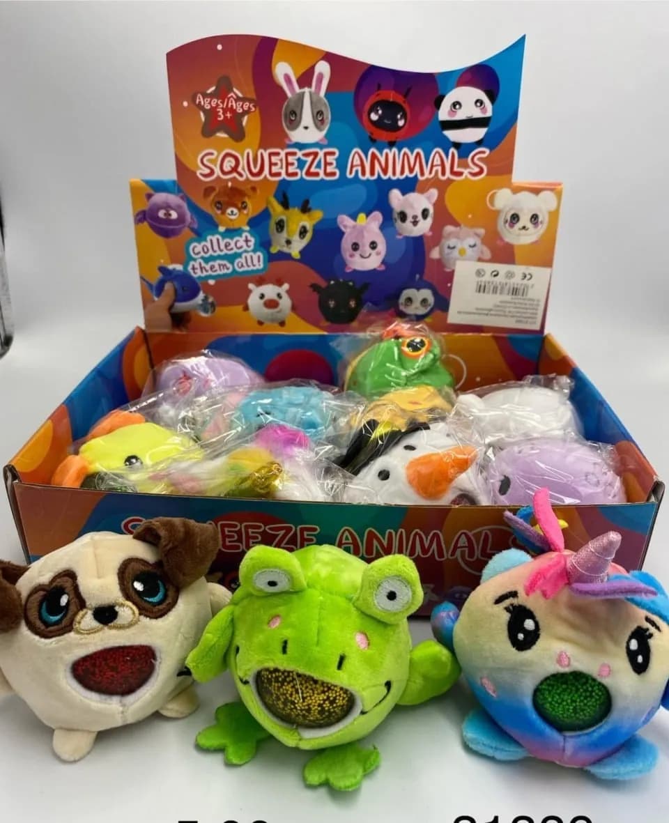 Zabawka Squeeze Animals pluszowa, zwierzątka z żelową piłką 12 szt.