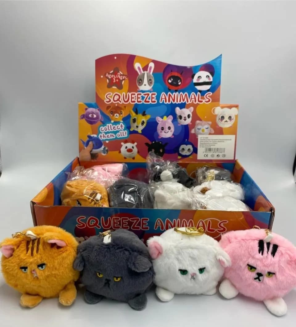 Pluszowe Squeeze Animals - Kotki z breloczkiem, mix kolorów