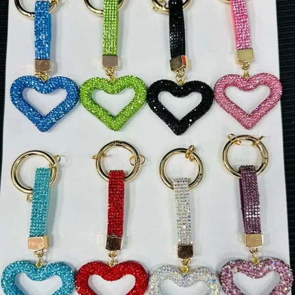 Brelok do kluczy serce z cyrkoniami, mix kolorów, 12 szt.