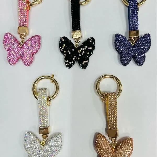 Brelok do Kluczy Motyl z Cyrkoniami Mix Kolorów 12 szt