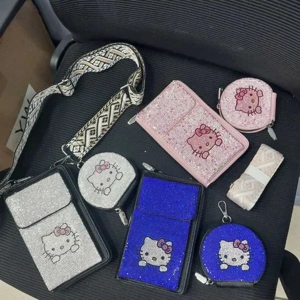 Torebka na telefon Hello Kitty z cyrkoniami i szerokim paskiem