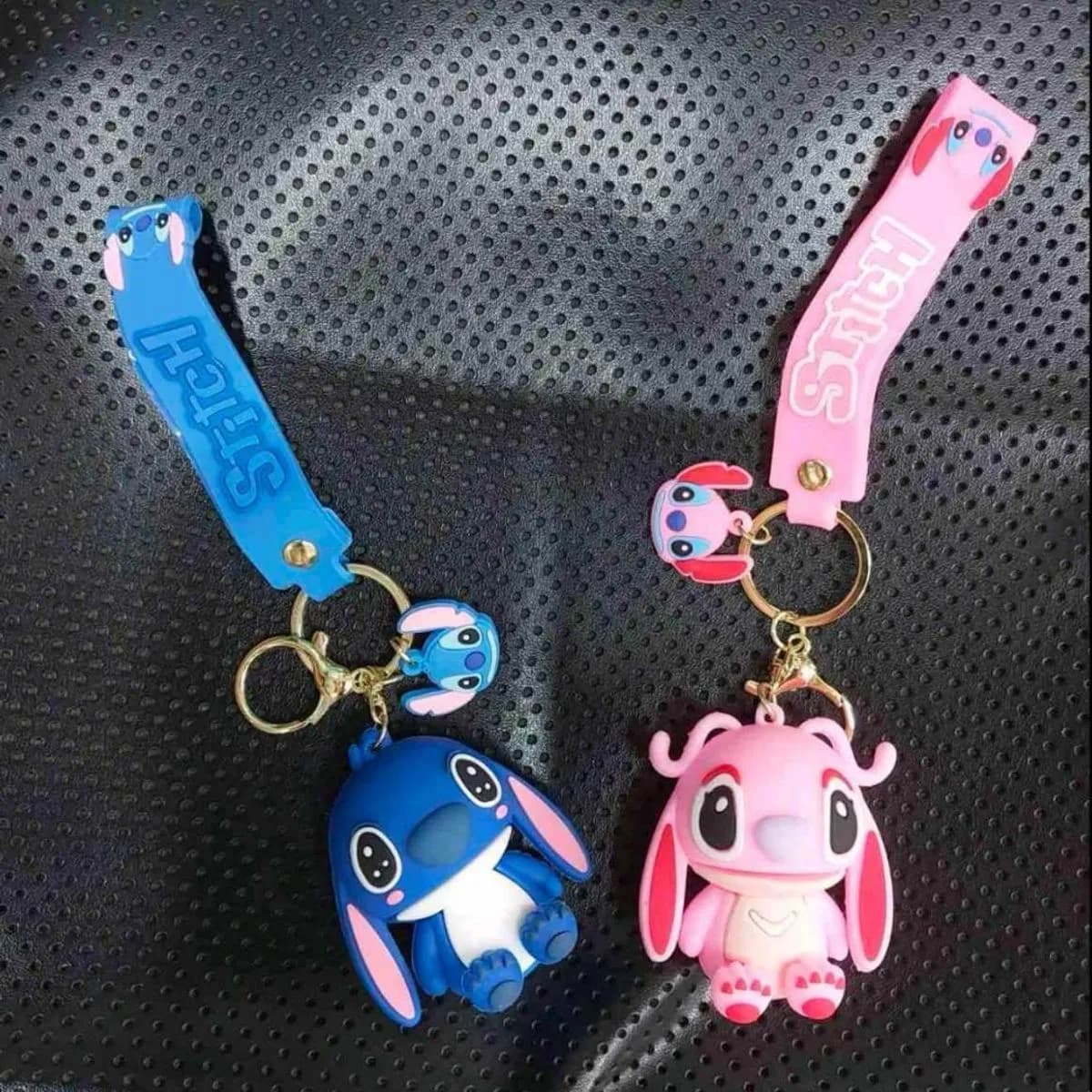 Brelok do Kluczy Stitch i Angel 3D z Paskiem Silikonowym