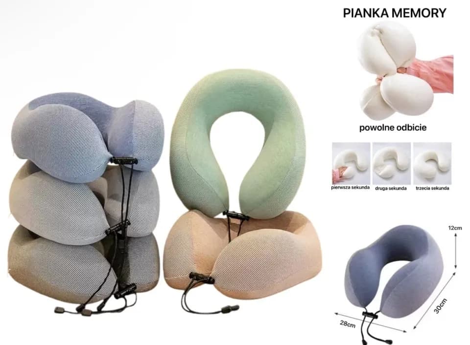 Poduszka z Pianką Pamięci 30x28x12cm Rogal Podróżny Memory Foam