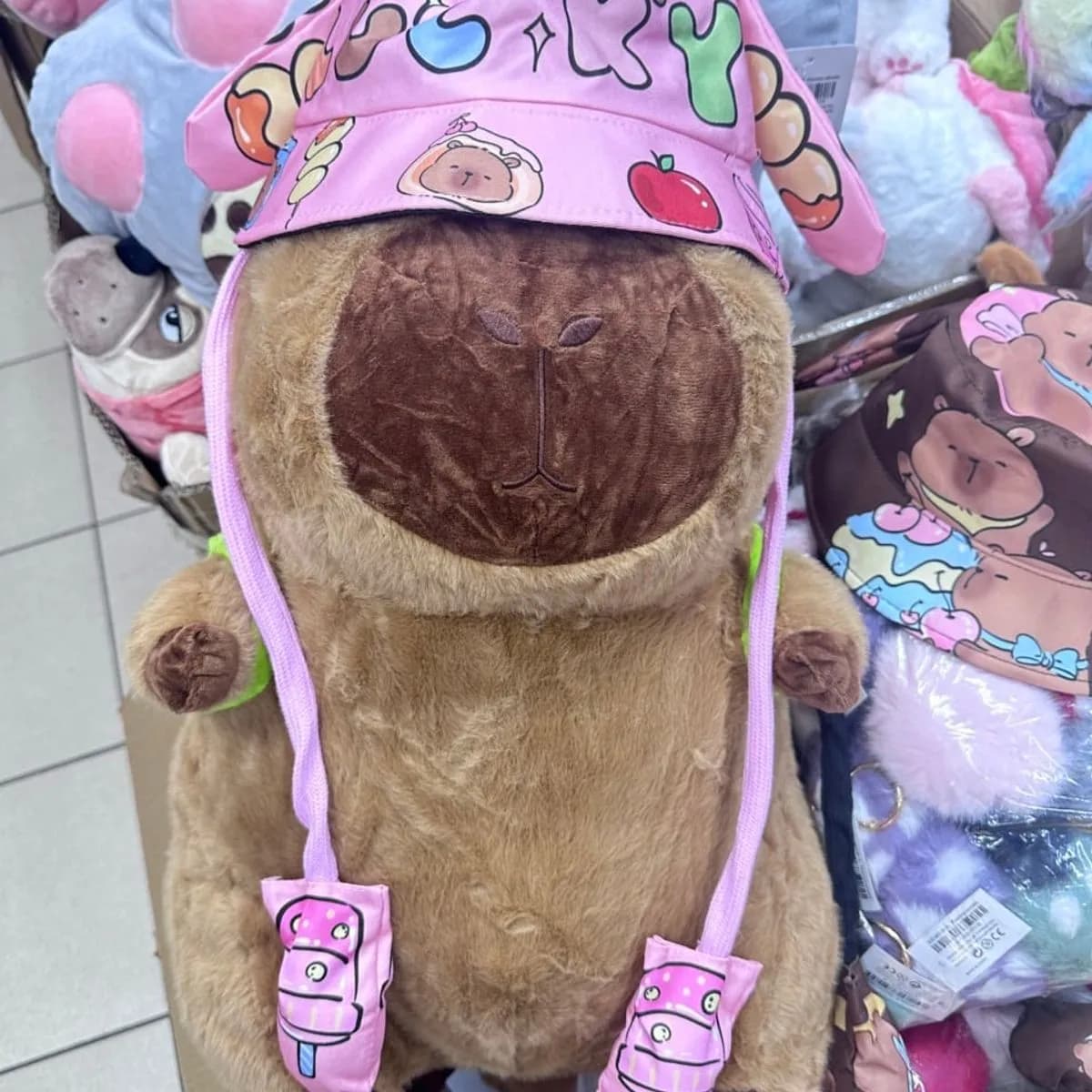 Kapelusz dla Dzieci Bucket Hat Różowy Wzór Kapibara z Uszami