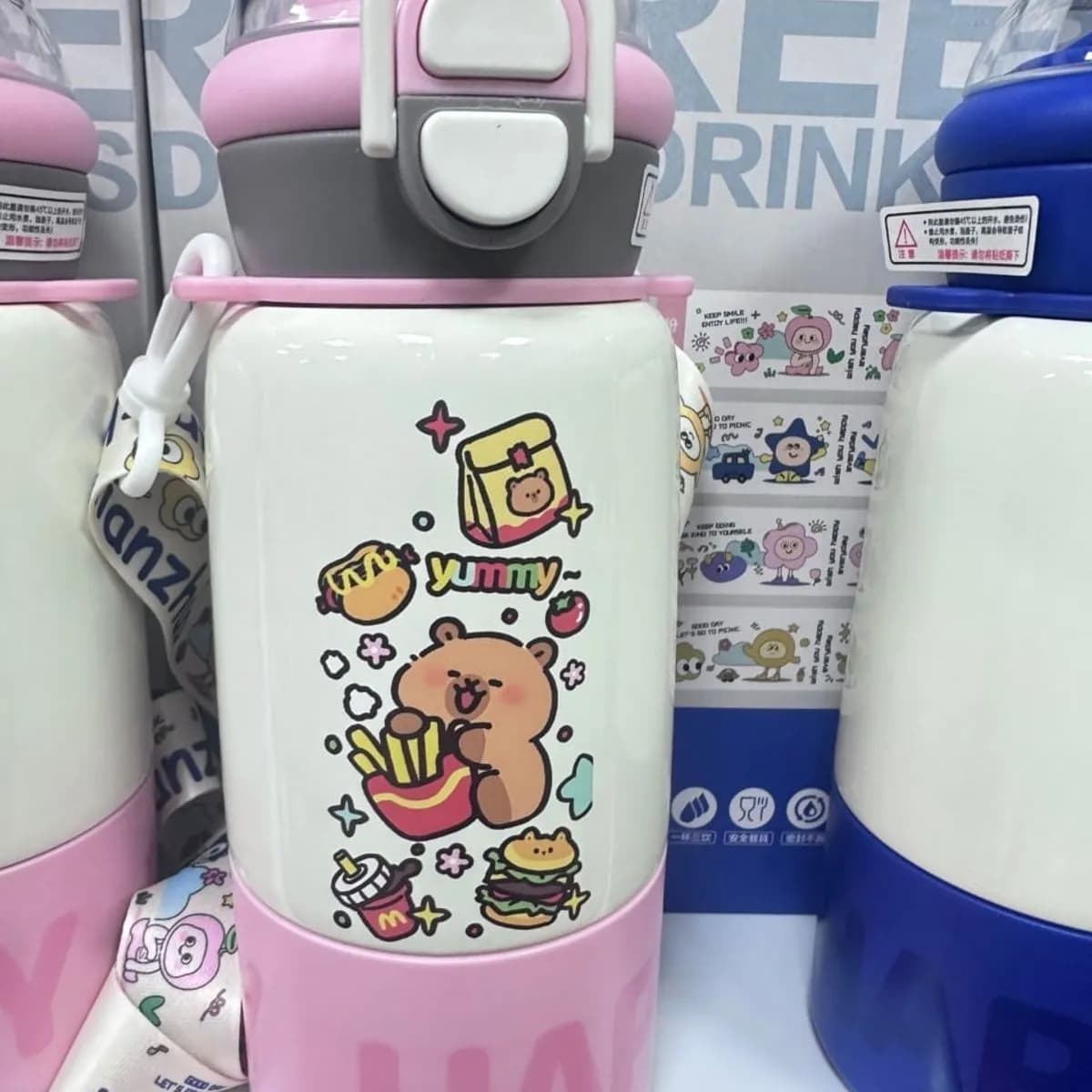 Termos dla Dzieci z Paskiem i Motywem Misia, Różowy