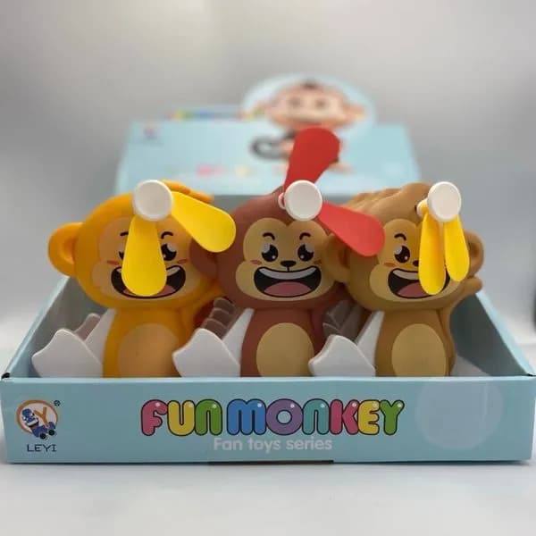 Zabawka Fun Monkey Fan Toys - Ręczny Wiatraczek Małpka 12szt