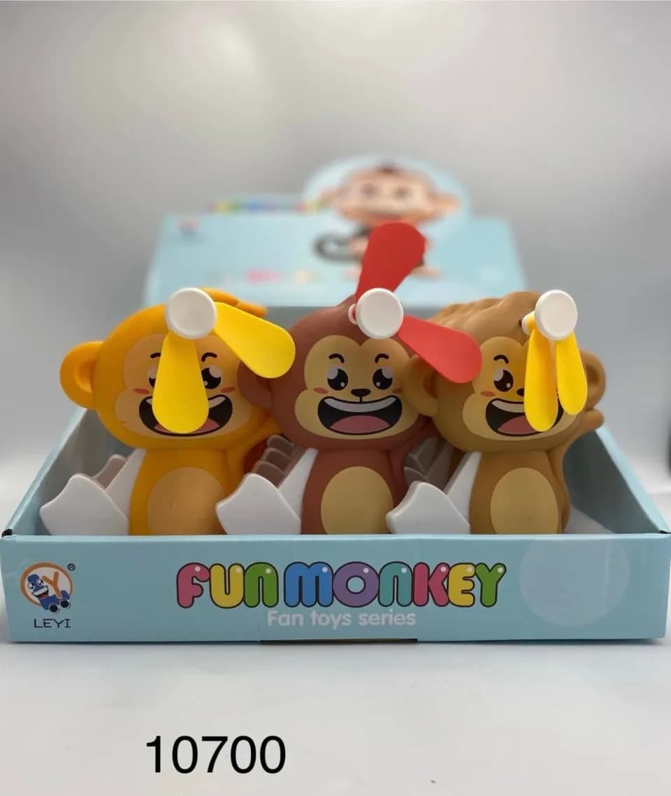 Zabawka Fun Monkey Fan Toys - Ręczny Wiatraczek Małpka 12szt