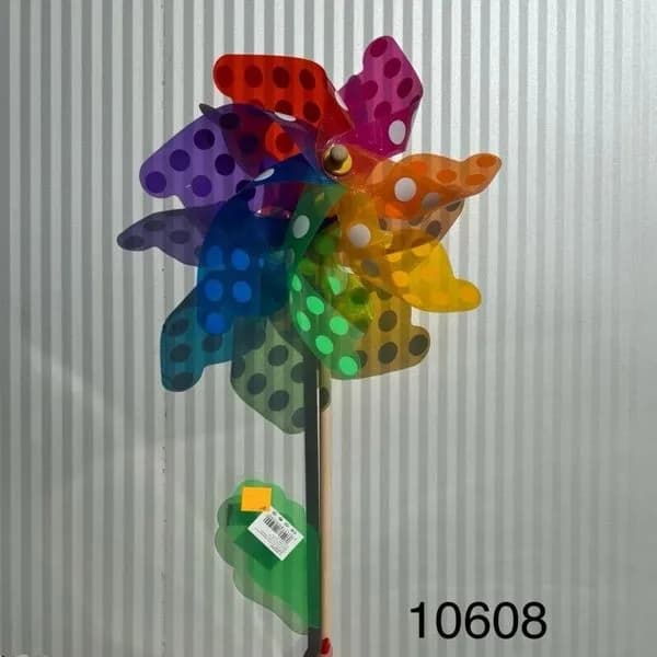 Wiatraczek Ogrodowy Kolorowy w Kropki na Drewnianym Patyku