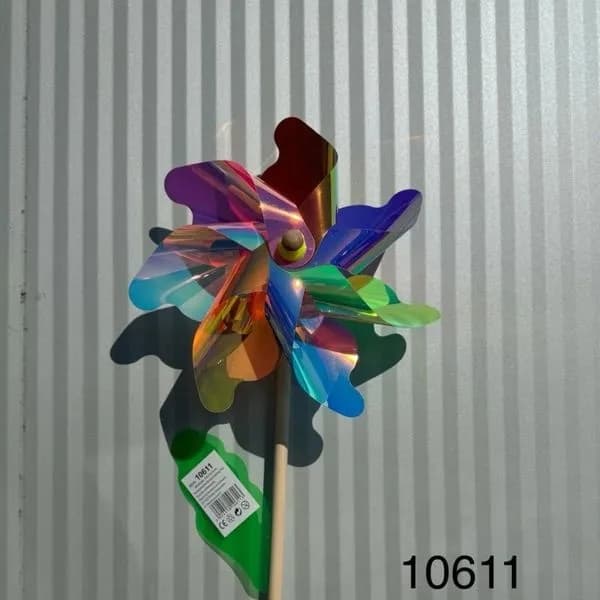 Wiatraczek Ogrodowy Holograficzny na Drewnianym Patyku, 12 szt.