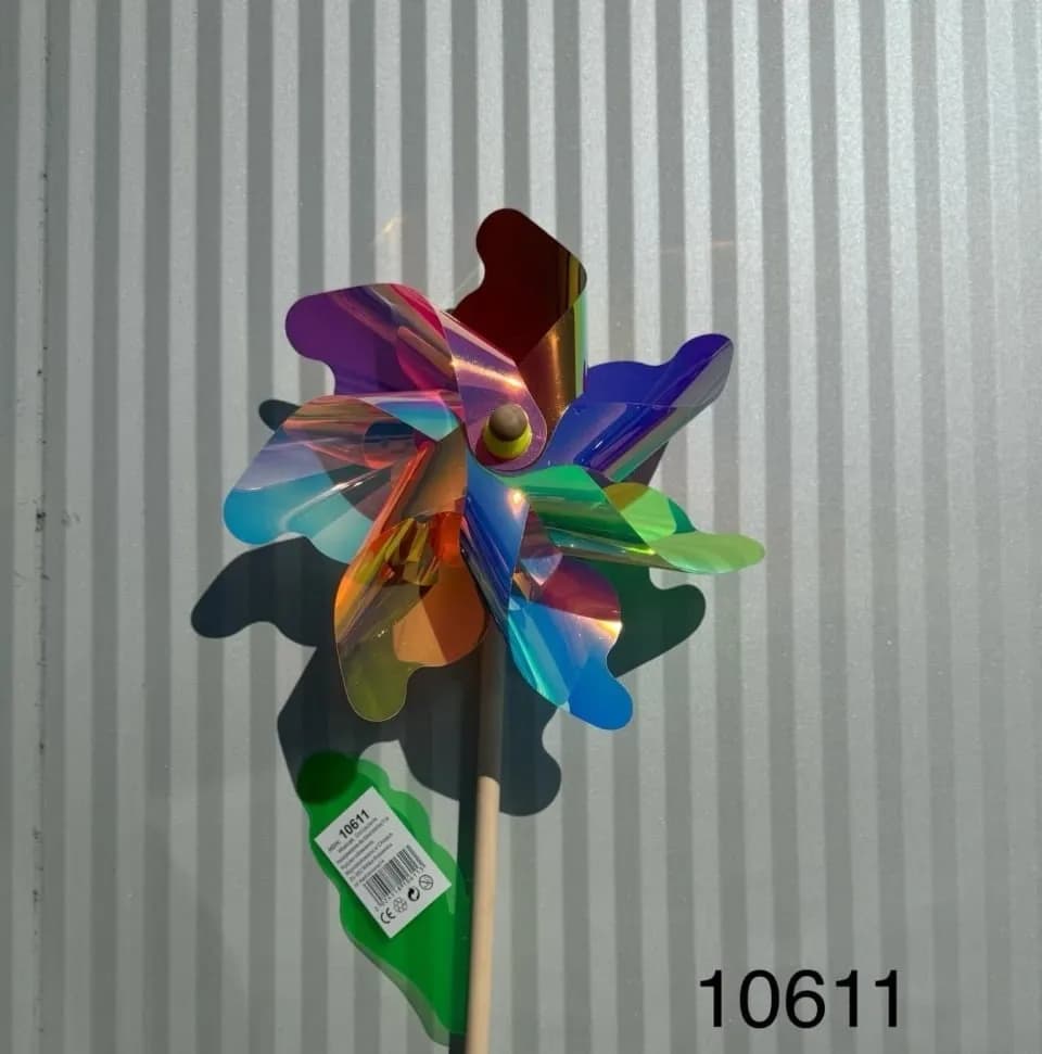 Wiatraczek Ogrodowy Holograficzny na Drewnianym Patyku, 12 szt.