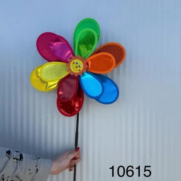 Wiatraczek Ogrodowy Kolorowy Kwiatek z Buźką - 12 szt.