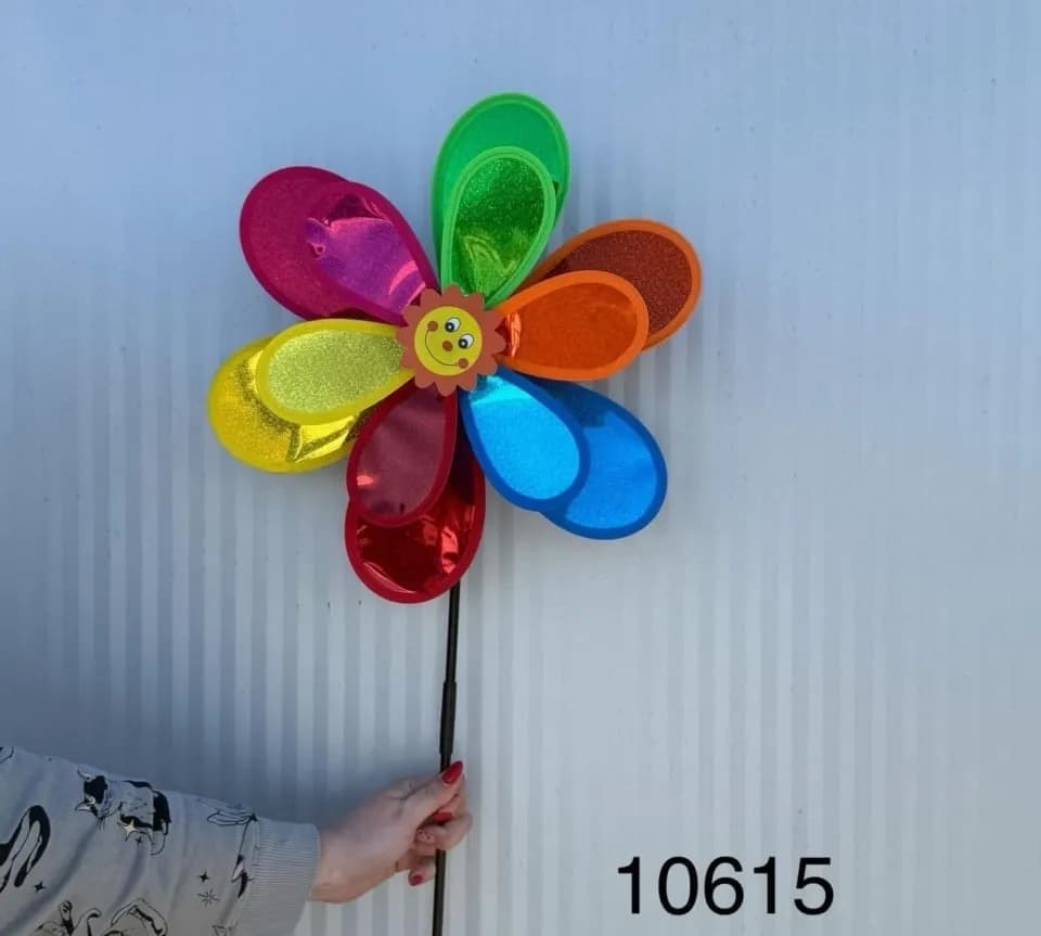 Wiatraczek Ogrodowy Kolorowy Kwiatek z Buźką - 12 szt.