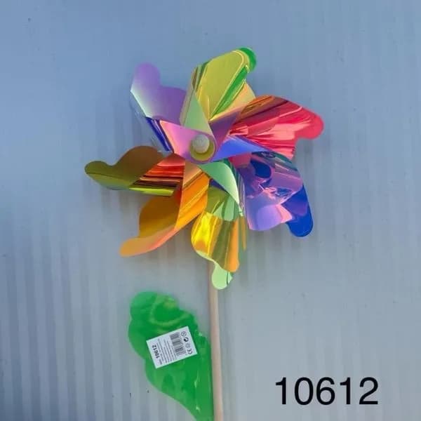 Wiatraczek Ogrodowy Holograficzny na Drewnianym Patyku - 12 szt.