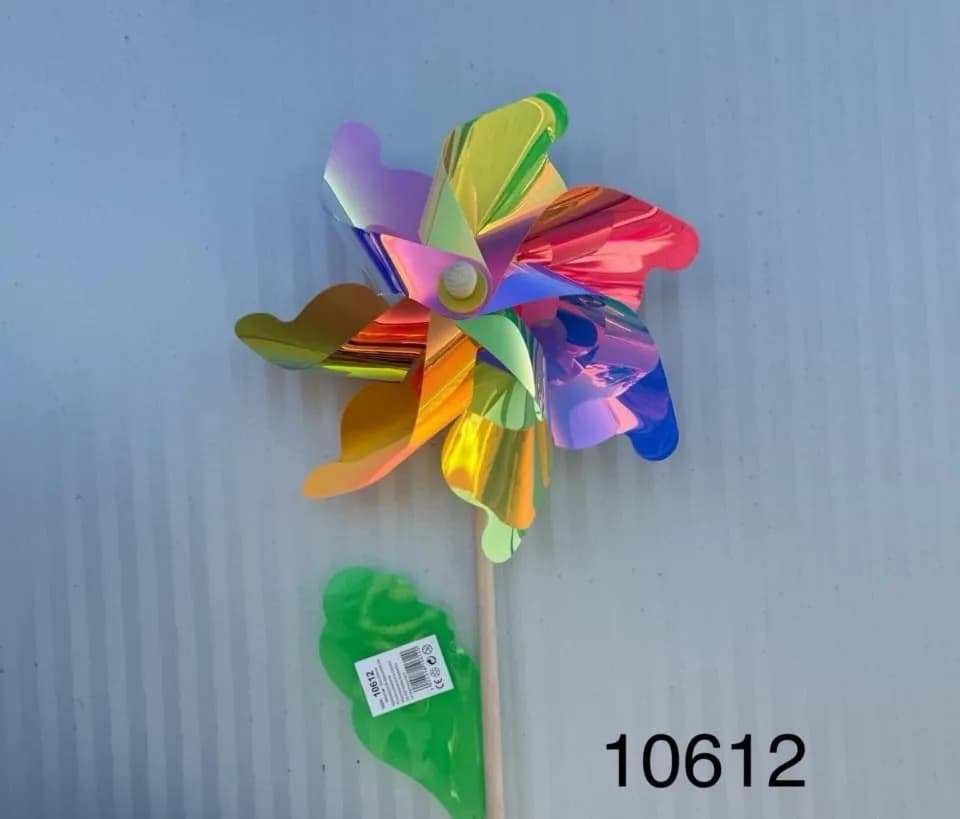 Wiatraczek Ogrodowy Holograficzny na Drewnianym Patyku - 12 szt.