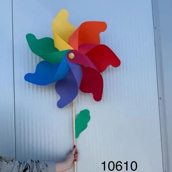 Wiatraczek Ogrodowy Tęczowy na Drewnianym Patyku - 12 szt.