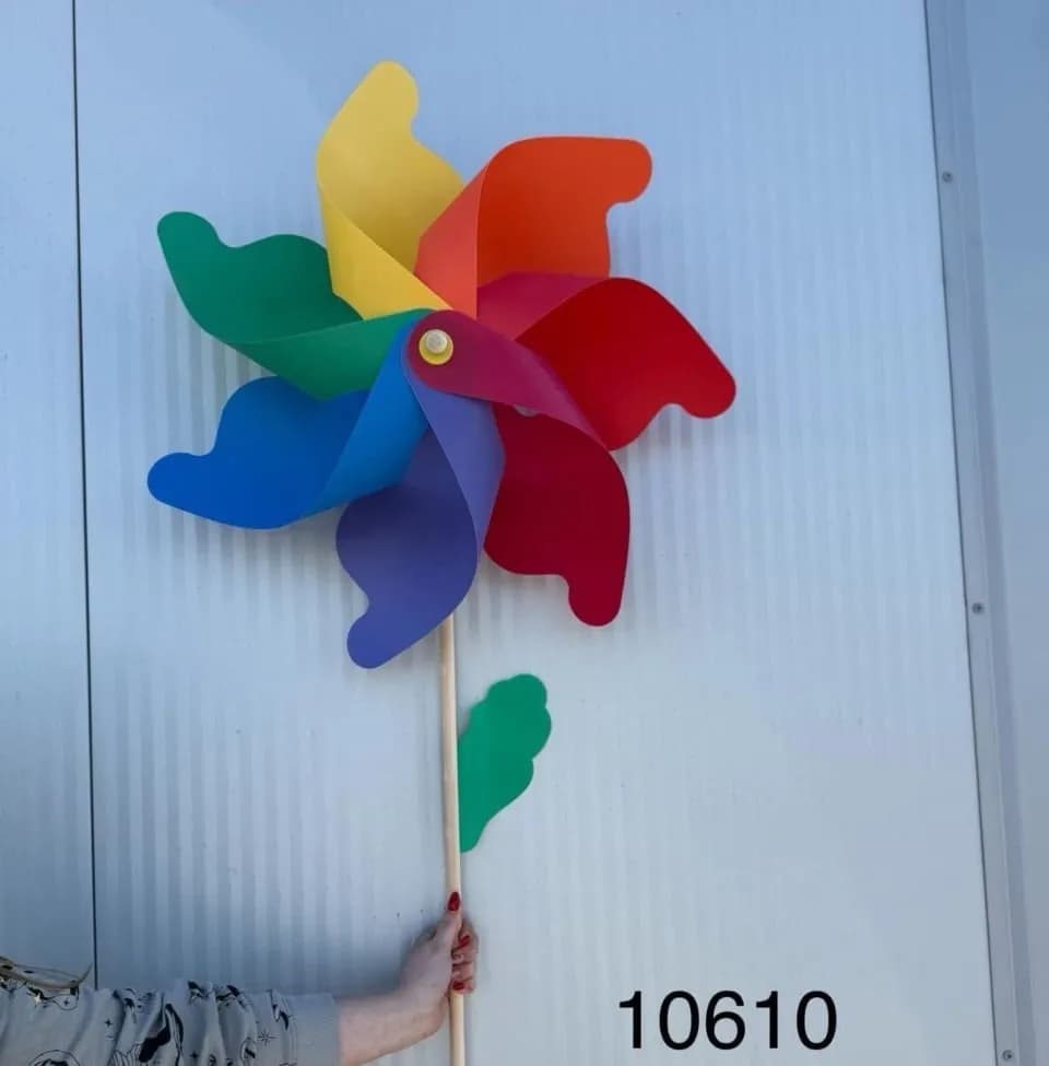 Wiatraczek Ogrodowy Tęczowy na Drewnianym Patyku - 12 szt.